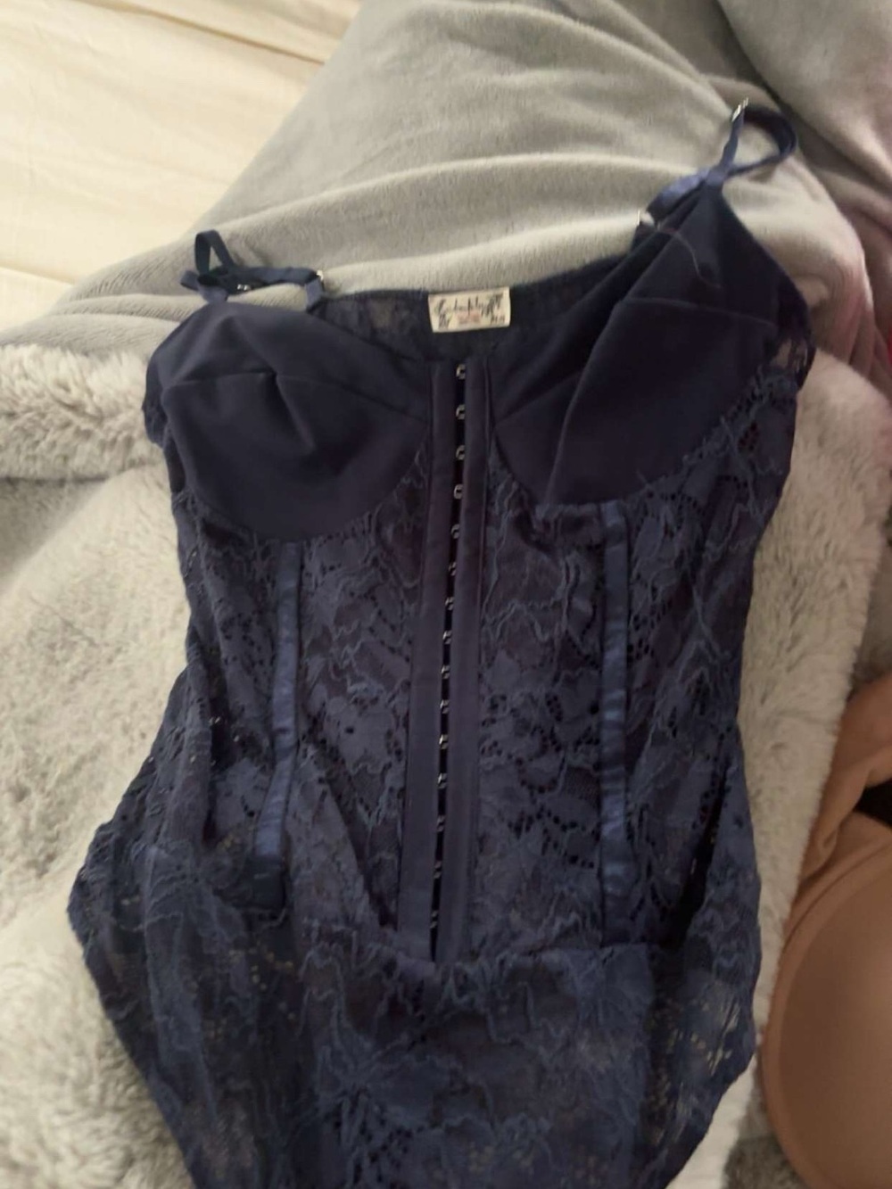 Free People Navy Lace Bustier Bodysuit